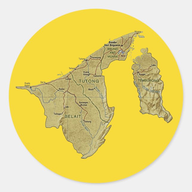 Redondo Adesivo de Mapa de Brunei (Frente)
