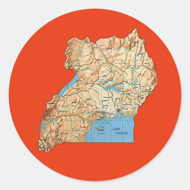 Redondo Adesivo de Mapa de Uganda (Frente)