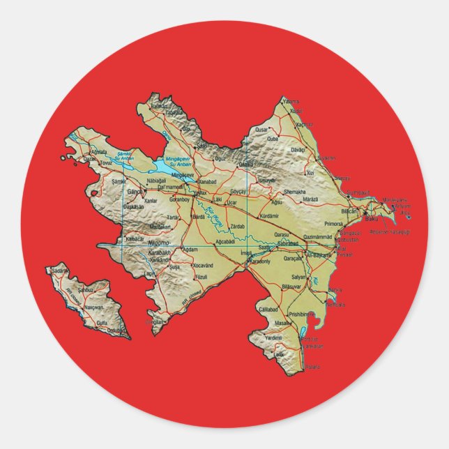 Redondo Adesivo de Mapa do Azerbaijão (Frente)
