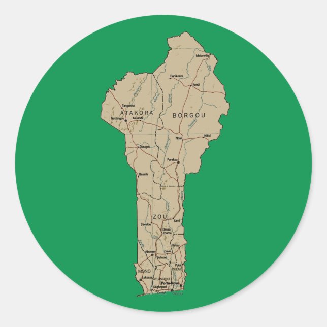 Redondo Adesivo de Mapa do Benim (Frente)