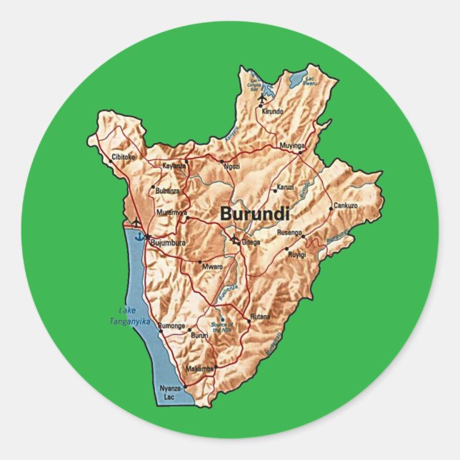 Redondo Adesivo de Mapa do Burundi (Frente)