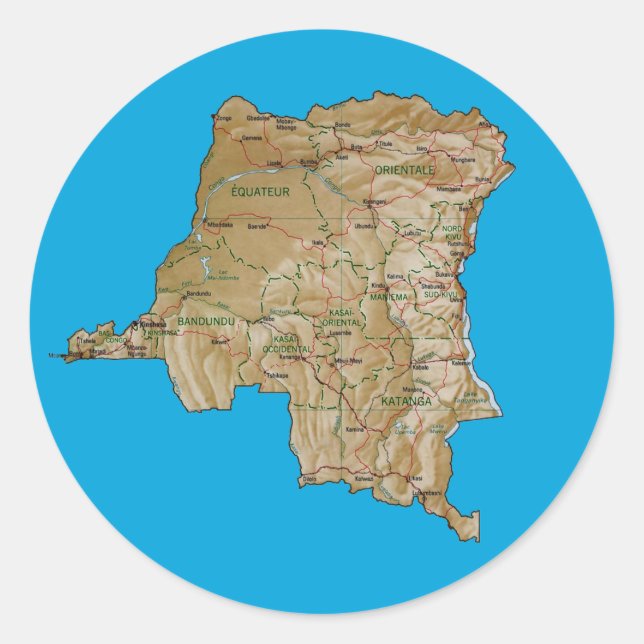 Redondo Adesivo de Mapa do Congo-Kinshasa (Frente)