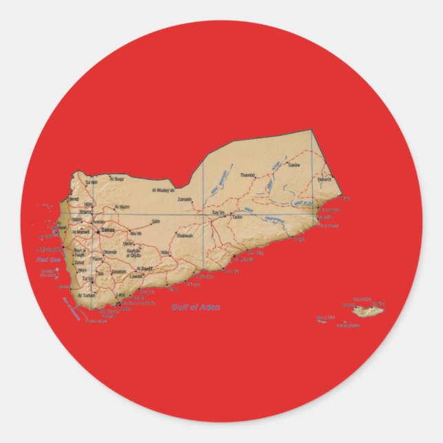 Redondo Adesivo de Mapa do Iêmen (Frente)