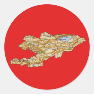 Redondo Adesivo de Mapa do Quirguistão