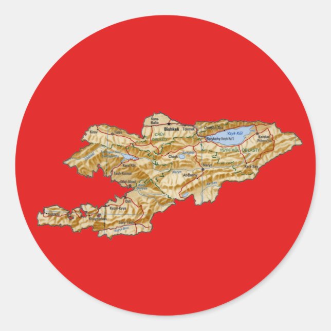 Redondo Adesivo de Mapa do Quirguistão (Frente)