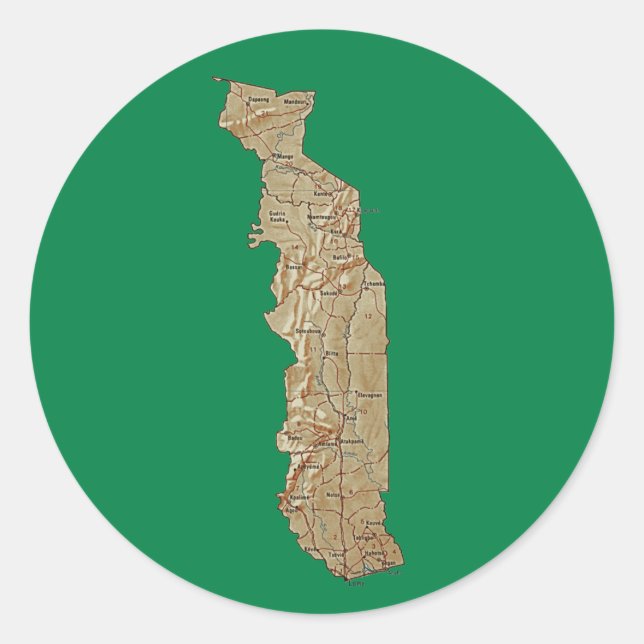 Redondo Adesivo de Mapa do Togo (Frente)