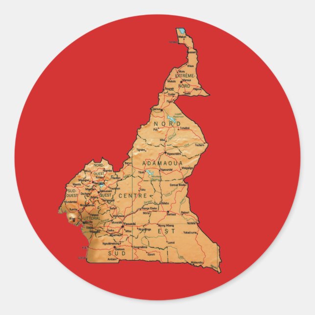 Redondo Adesivo de Mapa dos Camarões (Frente)