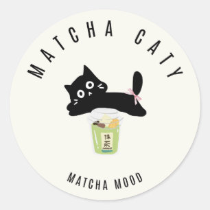Redondo Adesivo de Matcha de Gato Preto Fofo Matcha Caty