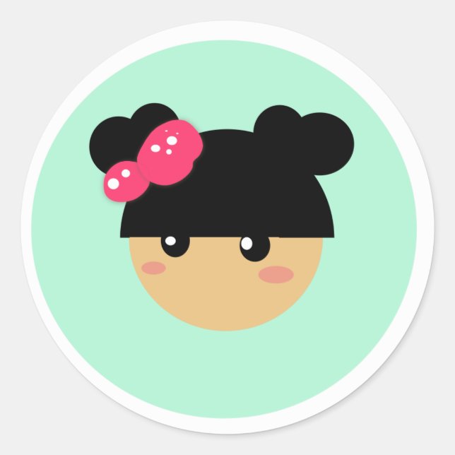 Redondo adesivo de menina kawaii (Frente)