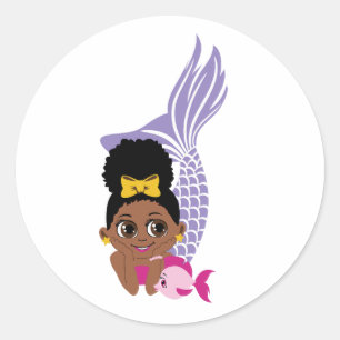 Redondo Adesivo de Menina Sereia Afro Preto