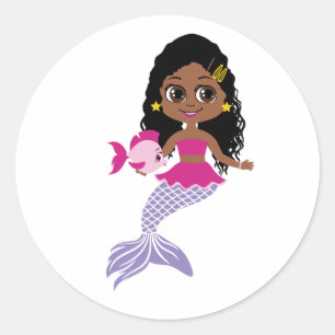 Redondo Adesivo de Menina Sereia Preta – Favor Cativante d