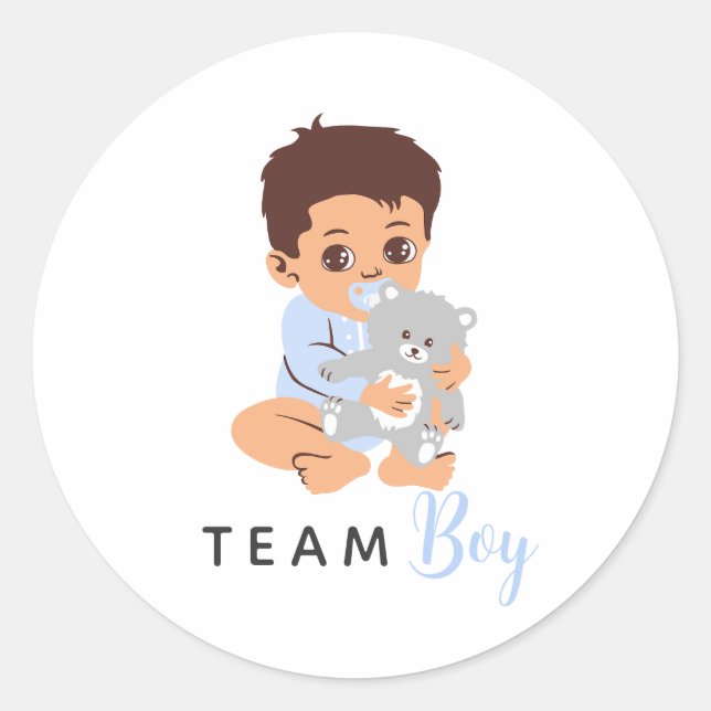 Redondo Adesivo de Menino da Equipe Azul com Bebê e Urso (Frente)