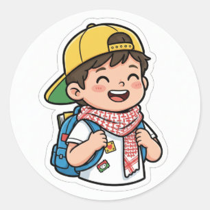 Redondo Adesivo de Menino Feliz na Escola