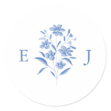 Adesivo de Monograma de Casamento Floral Azul e Br