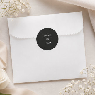 Redondo Adesivo de Monograma de Casamento Preto e Branco M