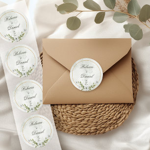 Redondo Adesivo de Monograma de Noiva Floral Branco Elegan