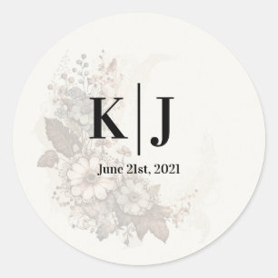Redondo Adesivo de monograma de renda floral romântica
