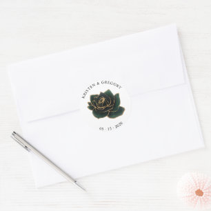 Redondo Adesivo de Monograma de Rosas em Aquarela Dourado