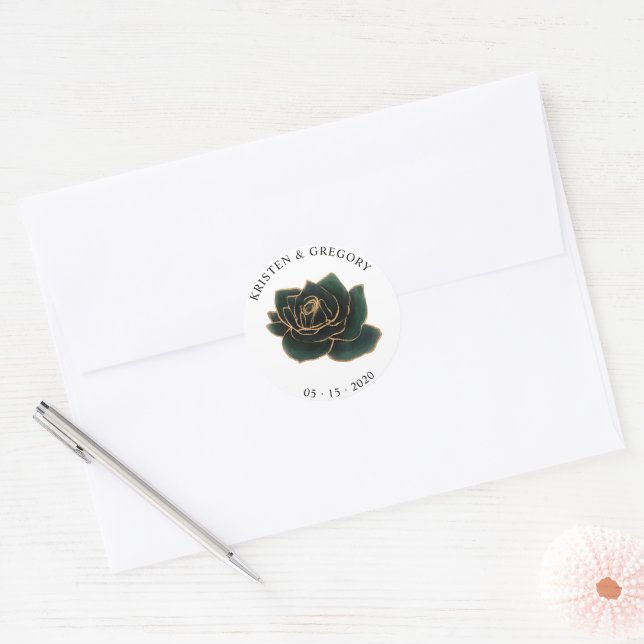 Redondo Adesivo de Monograma de Rosas em Aquarela Dourado  (Envelope)