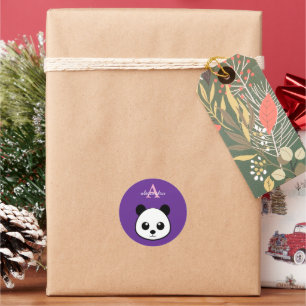 Redondo Adesivo de Monograma de Urso Panda Fofo Personaliz