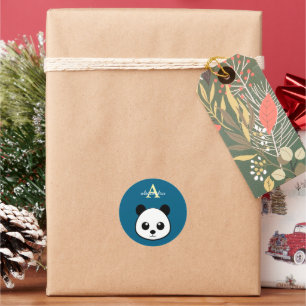 Redondo Adesivo de Monograma de Urso Panda Fofo Personaliz