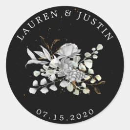 Redondo Adesivo de monograma floral prateado dramático