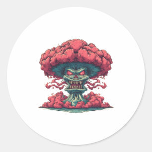 Redondo Adesivo de Monstro de Nuvem de Cogumelo Vermelho