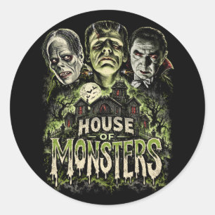 Redondo Adesivo de Monstro de Terror Clássico Casa dos Mon