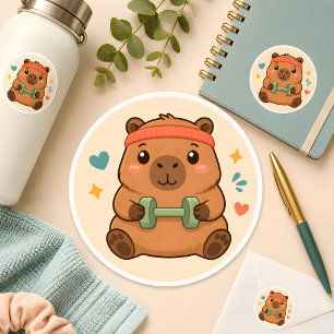 Redondo Adesivo de Motivação para Academia de Capivara Kaw