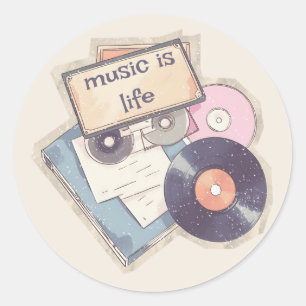Redondo Adesivo de Música Vintage com Letra Moderna músic