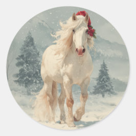 Redondo Adesivo de Natal Cavalo Branco