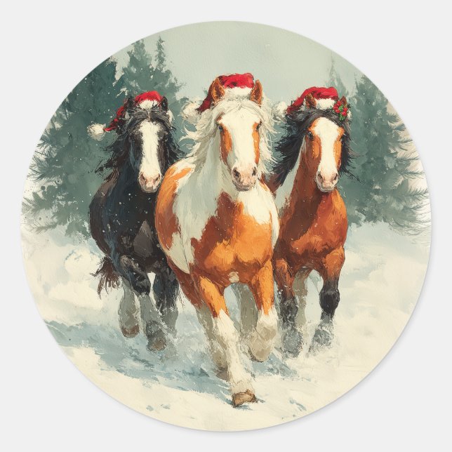 Redondo Adesivo de Natal Cavalos Galopando (Frente)