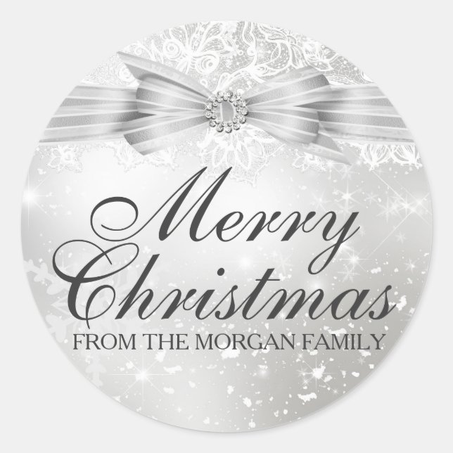 Redondo Adesivo de Natal com Laço e Renda Prata (Frente)