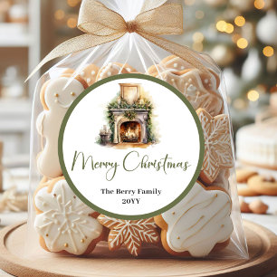 Redondo Adesivo de Natal com Nome da Família em Pastel Sua