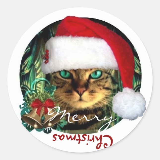 Redondo Adesivo de Natal da Gata Santa (Frente)
