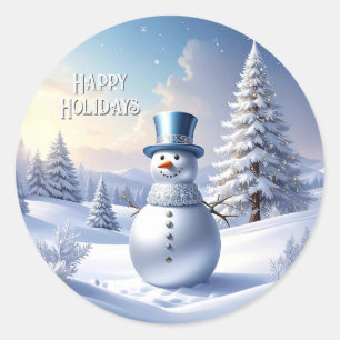 Redondo Adesivo de Natal de Boneco de Neve com Chapéu Azul
