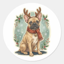 Adesivo de Natal de Bulldog Francês de Rena
