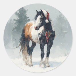 Redondo Adesivo de Natal de Cavalo Paint