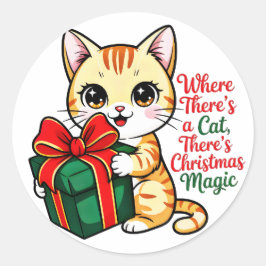 Redondo Adesivo de Natal de Gatinho Fofo para Amantes de G