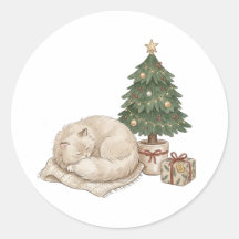 Adesivo de Natal de Gato Adormecido Aconchegante