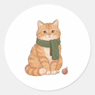 Redondo Adesivo de Natal de Gato Ruivo Fofo