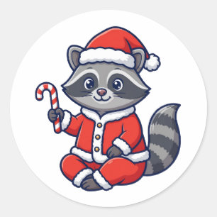 Redondo Adesivo de Natal de Guaxinim do Papai Noel Engraça