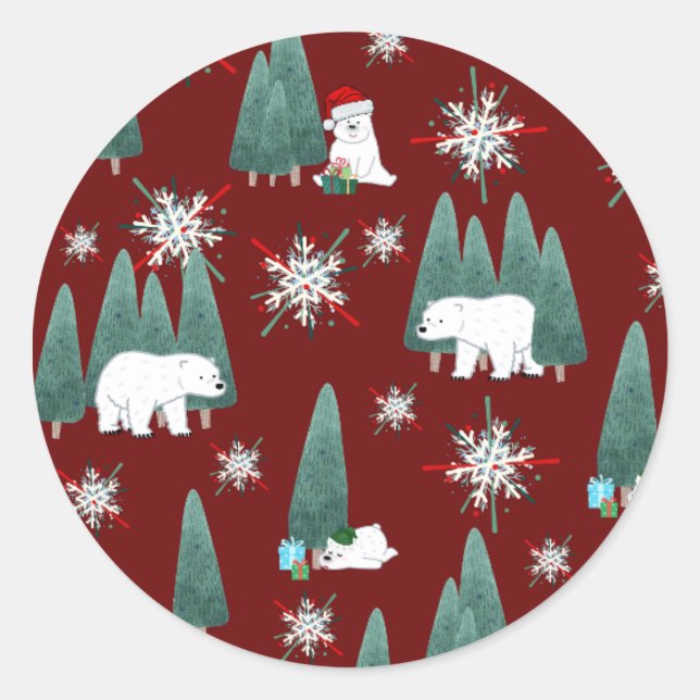 Redondo Adesivo de Natal de Urso Polar (Frente)