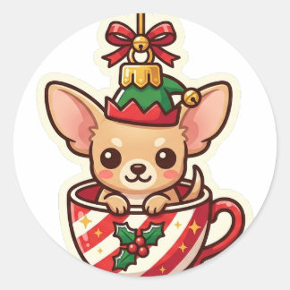 Redondo Adesivo de Natal do Chihuahua Teacup Elf