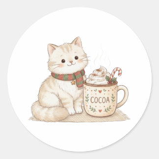 Redondo Adesivo de Natal do Gato Aconchegante e Cacau Quen