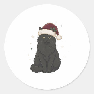 Redondo Adesivo de Natal do Papai Noel Gato Preto