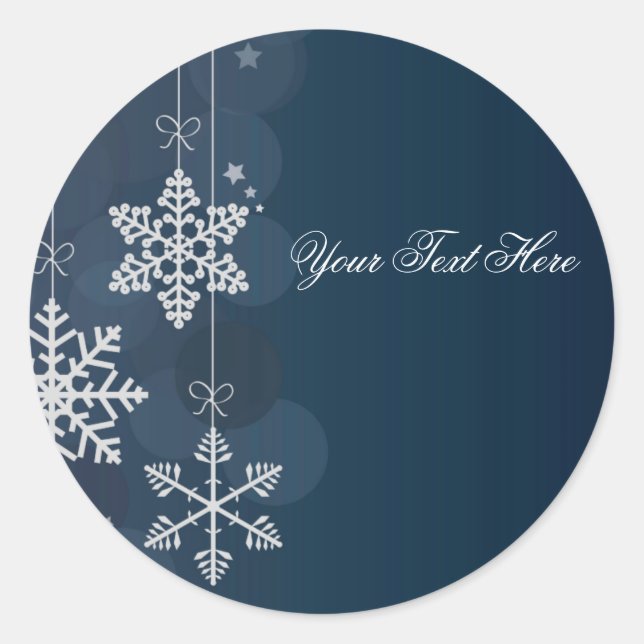 Redondo Adesivo de Natal Floco de Neve Azul e Branco (Frente)