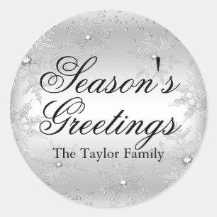 Redondo Adesivo de Natal Floco de Neve Cristal Prata