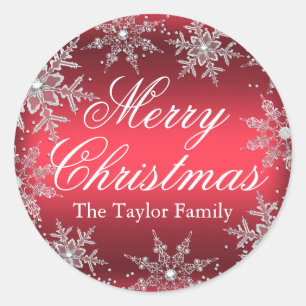 Redondo Adesivo de Natal Floco de Neve Cristal Vermelho