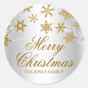 Redondo Adesivo de Natal Floco de Neve Dourado e Prateado